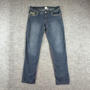 Kaba Jeans Juniors 11 Medium Wash Mid Rise Straight Leopard Rhinestone Denim